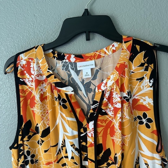 Liz Claiborne yellow and black sleeveless floral tropical tank blouse - Picture 2 of 4